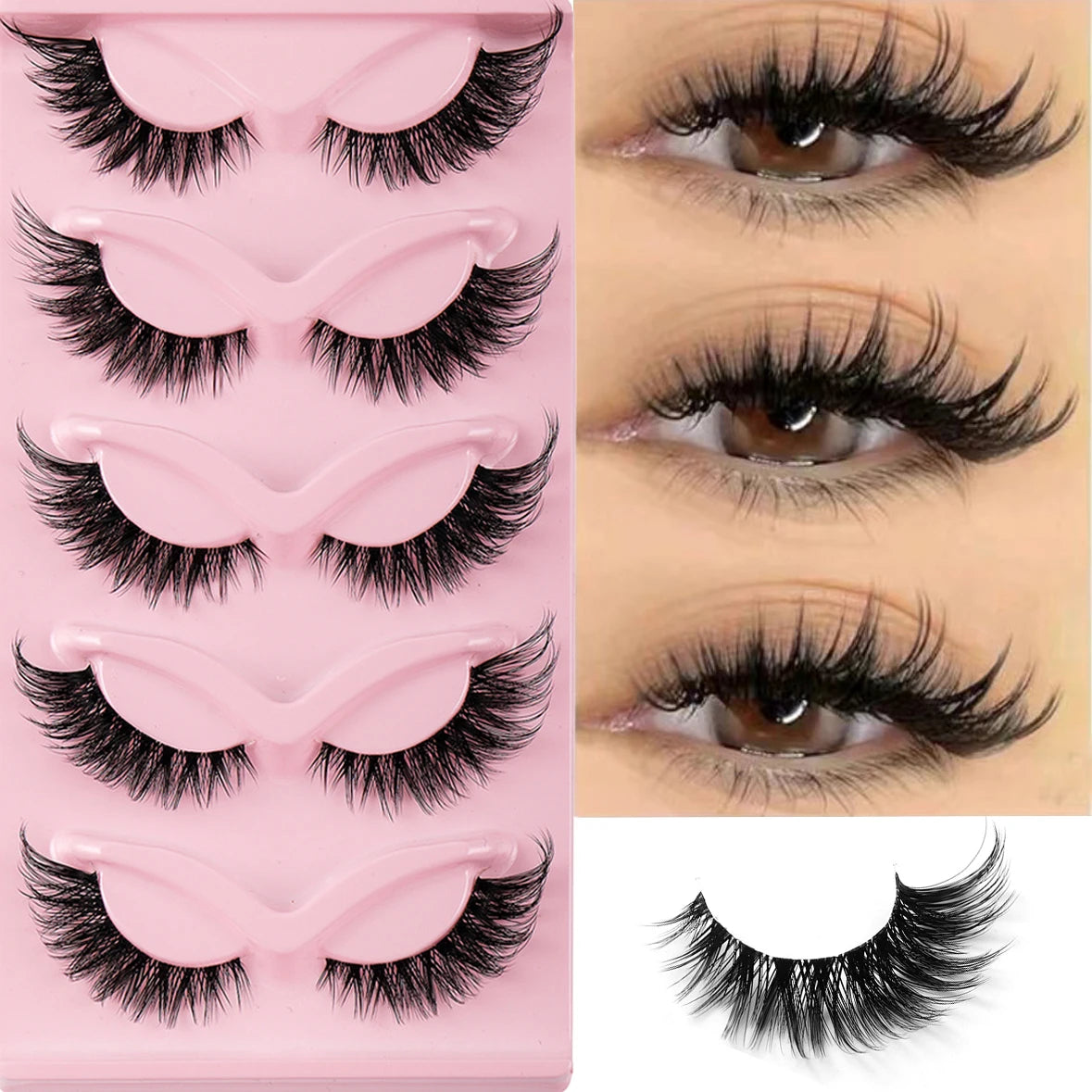 5 Pairs Cat Eye Lashes Faux Mink Eyelashes Natural Long Manga Lashes Winged End Eye Elongated Eyelashes Fake Lashes Makeup