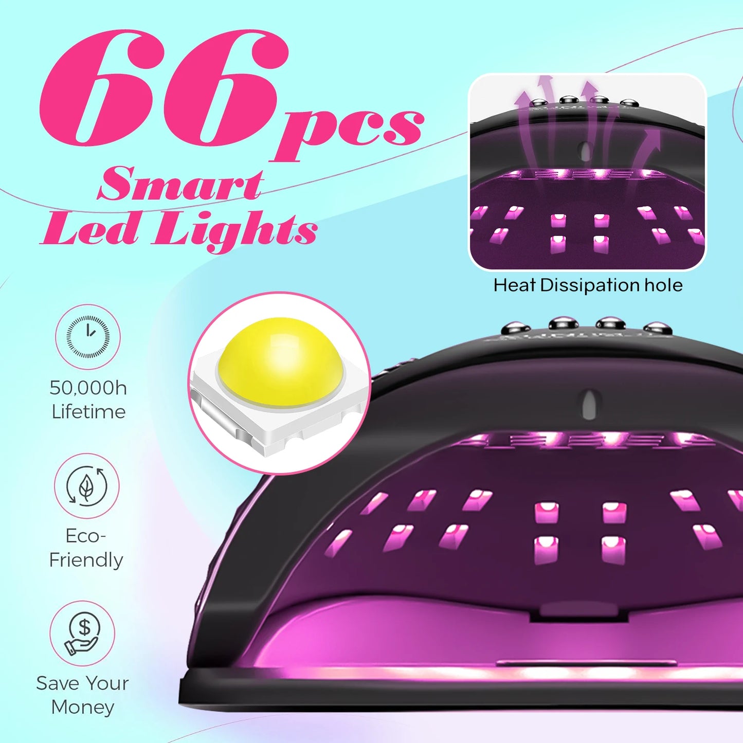 DianaBeauty UV LED Nail Lamp 66LEDs Nail Dryer with Auto Motion Sensor Professional UV Light Cabin for Nail Polish Manicure Lamp