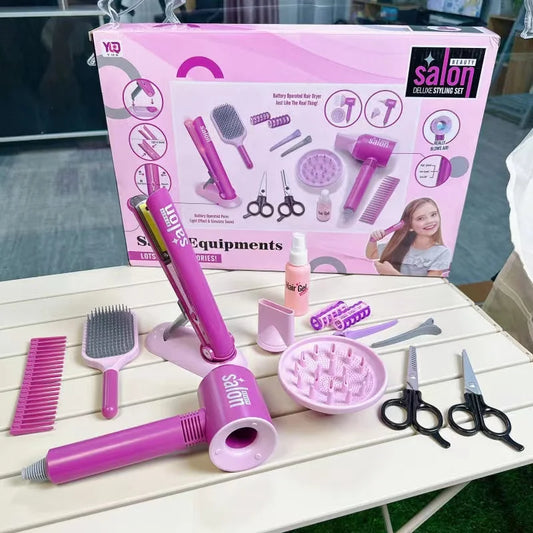 Kids Hair Beauty Makeup Set Girl Simulation Hair Dryer Fashion Styling Tool Pretend Play Children Toys House Gift