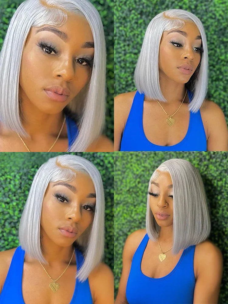 Grey Lace Front Wigs BOB Hair Grey Human Hair Wigs BOB Wig Straight 13X4 Lace Frontal Wig Colored Human Hair Wigs