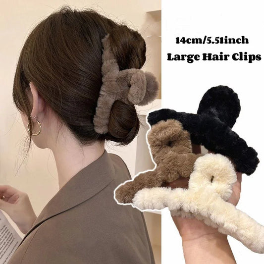 New 14cm Elegant Plush Hair Clip Claw Korean Fashion Extra Large Imitation Rabbit Plush Grab Cawl Clips Girl Hair Accessories