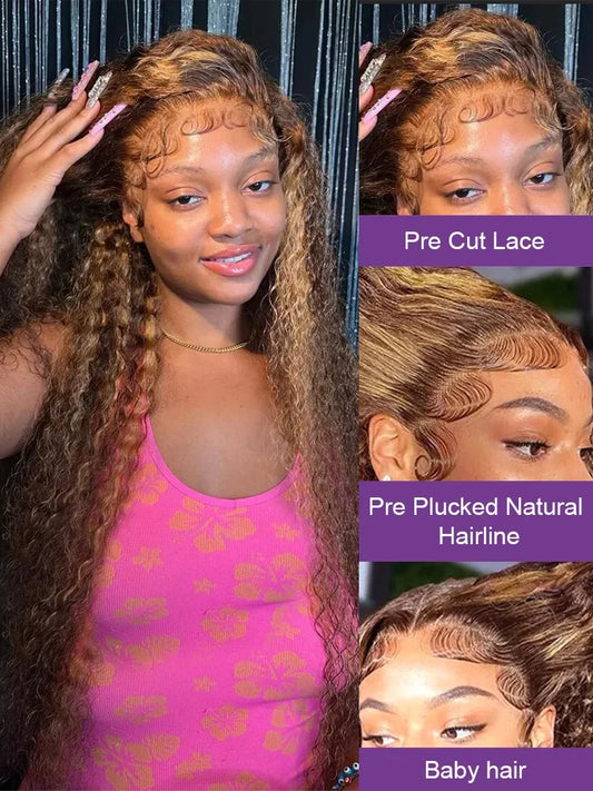 Loose Deep Wave Wig Human Hair Ready To Wear13x4 13x6 Lace Closure Curly Highlight Ombre 4/27 Preplucked Hairline Pre Cut