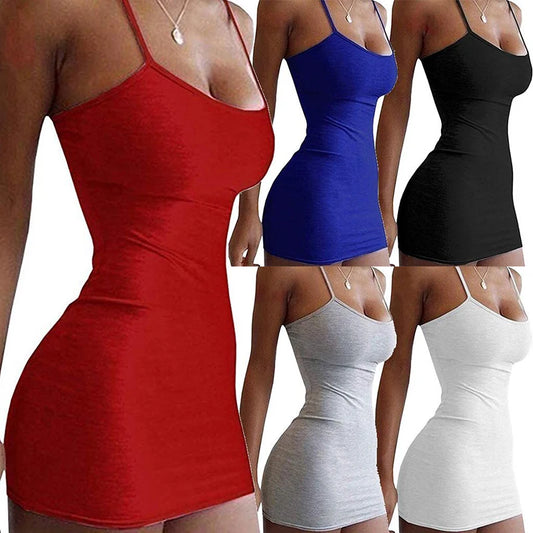 Summer Sexy Spaghetti Strap Camisole Backless Skirts Club Party Mini Dress Women Sleeveless Bodycon Sling Slim Wrap Hip Sundress