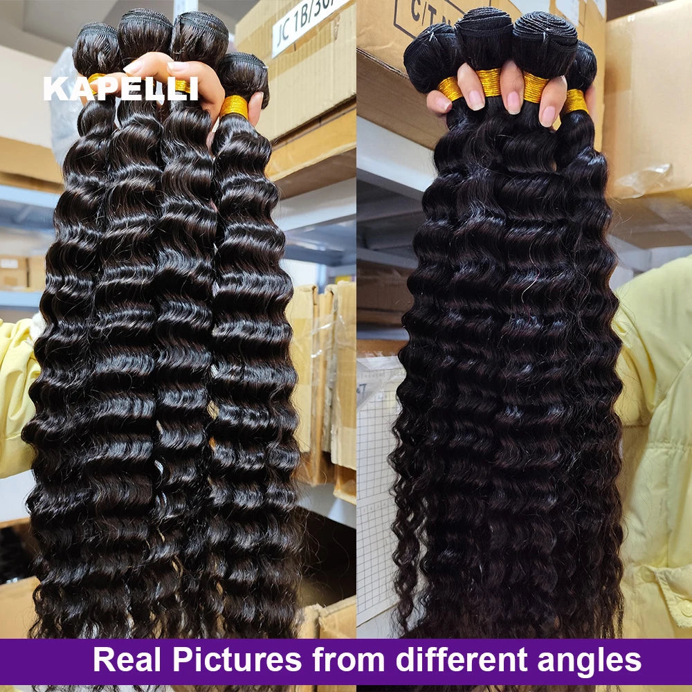 Loose Deep Wave Human Hair Bundles With Closure Transparent 4x4 Closure 13X4 Frontal Human Hair Weave Tissage 3/4 Bundles Remy