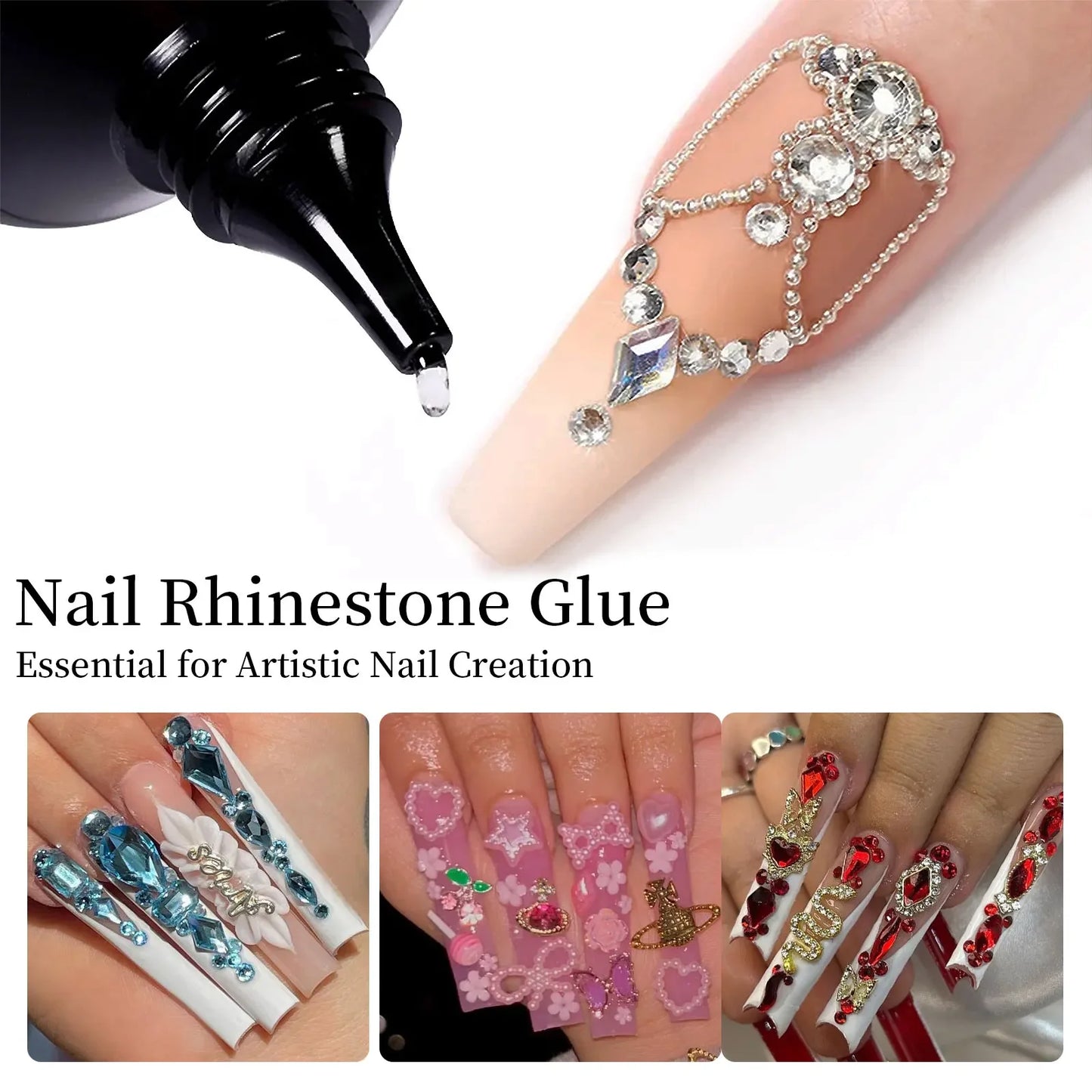 30g Nail Rhinestone Glue for Nails Super Strong Gel Nail Glue for Nail Charm 3D Nails Bling Gel Decoration Gem Nail Art Diamonds