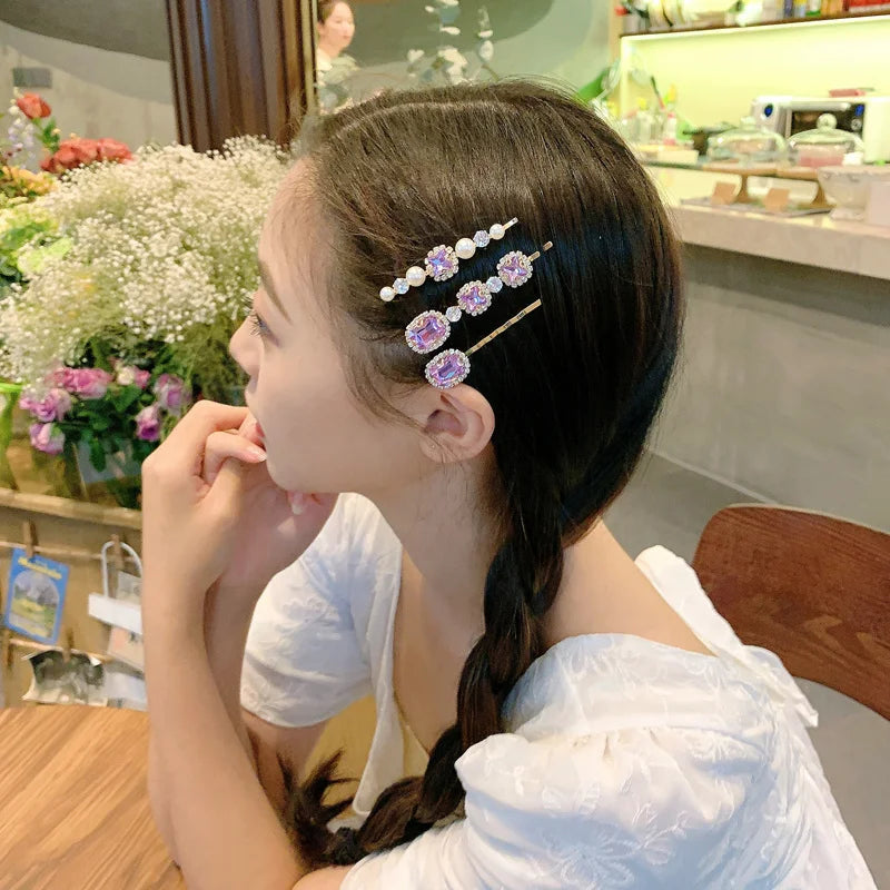 1 Set Women Hair Clips Headwear Jewelry Fashion Crystal Hair Accessories for Girls Luxury Pearl Barrettes Pins Christmas Gift