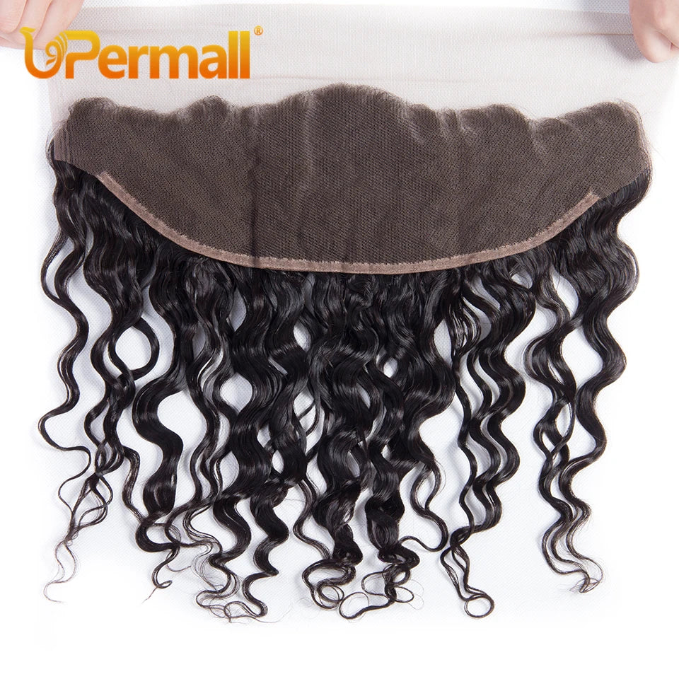 Upermall Water Wave 13x4 Lace Frontal & HD Transparent Swiss 4×4 Closure Pre Plucked Brazilian Remy Human Hair For Black Women