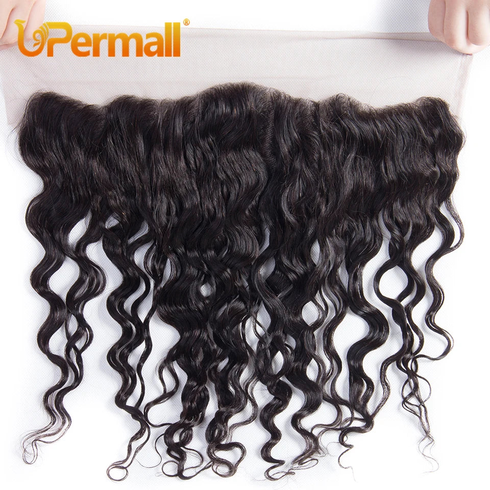 Upermall Water Wave 13x4 Lace Frontal & HD Transparent Swiss 4×4 Closure Pre Plucked Brazilian Remy Human Hair For Black Women